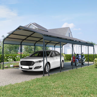 Heavy-Duty Metal Carport with Galvanized Steel Roof and Frame, All-Weather Outdoor Car Shelter Garage for Driveway, Cars, and Trucks