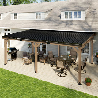 AeroEave Outdoor Cedar Wooden Hardtop Gazebo with Pitched Galvanized Steel Roof