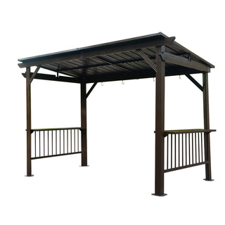 Hardtop Grill Outdoor BBQ Gazebo with 2 Side Shelves and Sloping Galvanized Steel Roof, Metal Permanent Grill Canopy with Ceiling Hooks