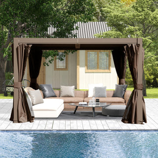 10x12/10x10 FT Outdoor Louvered Pergola with Adjustable Louvers-Brown/Gray/White