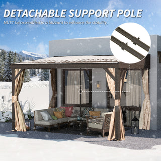 Hardtop Wall Mounted Gazebo with Sloping Galvanized Steel Roof, Aluminum Frame, Drainage System, Curtains and Netting, for Patio, Deck, Garden, Backyard