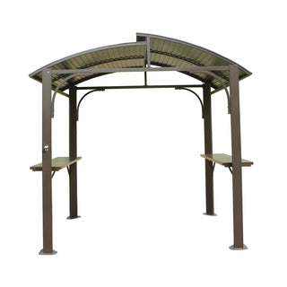 Hardtop Grill Outdoor BBQ Gazebo with 2 Side Shelves and Sloping Galvanized Steel Roof, Metal Permanent Grill Canopy with Ceiling Hooks