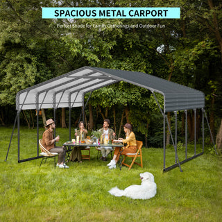 Metal Carport Heavy Duty with Galvanized Steel Roof, Outdoor Garage Car Shelter Shade for 2 Cars, Boats and Truck