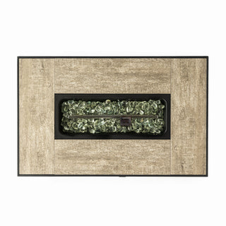 32" Propane Gas Fire Pit Table with Propane Tank Cover 2-Pieces, 50000 BTU Rectangular Steel Fire Pit with Beautiful Wicker Base for Outside Garden-Beige/Dark Gray