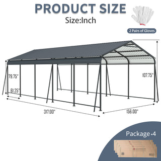 Heavy-Duty Metal Carport with Galvanized Steel Roof and Frame, All-Weather Outdoor Car Shelter Garage for Driveway, Cars, and Trucks
