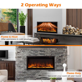 Electric Fireplace in-Wall Recessed with Remote Control and Adjustable Color and Brightness