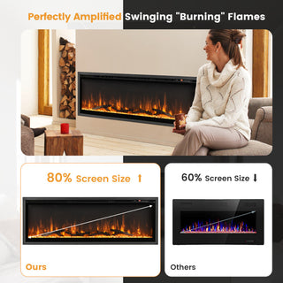 Electric Fireplace in-Wall Recessed with Remote Control and Adjustable Color and Brightness