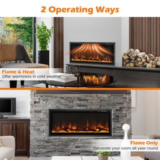 Electric Fireplace in-Wall Recessed with Remote Control and Adjustable Color and Brightness