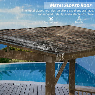 Hardtop Grill Outdoor BBQ Gazebo with 2 Side Shelves and Sloping Galvanized Steel Roof, Metal Permanent Grill Canopy with Ceiling Hooks