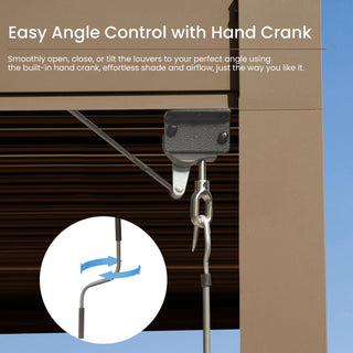 10x12/10x10 FT Outdoor Louvered Pergola with Adjustable Louvers-Brown/Gray/White