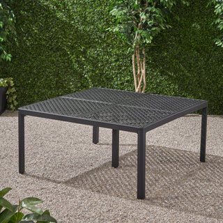Modern Matte BlackOutdoor Aluminum Dining Table with Woven Accents, Durable & Weather-Resistant
