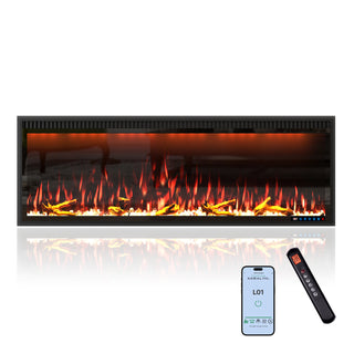 Mounted Electric Fireplace – Black LED, Remote Control, Multiple Sizes (50 in–88 in)
