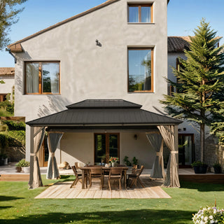 Aetherdome 10x14 FT Aluminum Hardtop Gazebo with Double Roof, Curtains & Netting