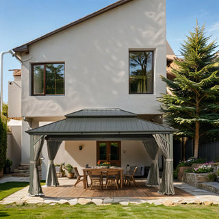 Aetherdome 12x14 FT Aluminum Hardtop Gazebo with Double Roof, Curtains & Netting