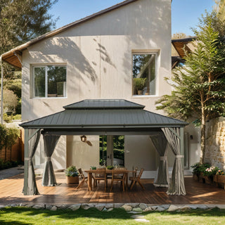 Aetherdome 12x16 FT Aluminum Hardtop Gazebo with Double Roof, Curtains & Netting