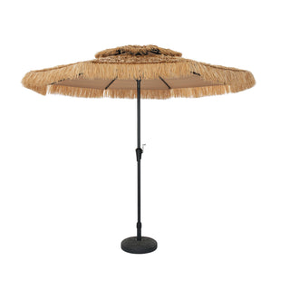 9FT/10FT 2-Tier Thatched Tiki Patio Umbrella with Crank – Natural Color, Beach-Style Sunshade