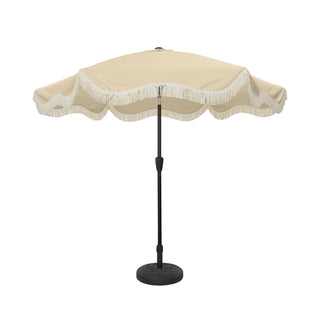 9 FT Tassel Market Patio Umbrella with Full Fiberglass Rib in Cream/Beige/Tan