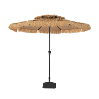 9FT/10FT 2-Tier Thatched Tiki Patio Umbrella with Crank – Natural Color, Beach-Style Sunshade