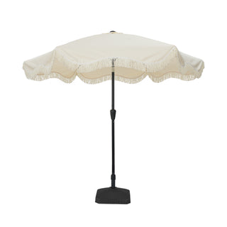 9 FT Tassel Market Patio Umbrella with Full Fiberglass Rib in Cream/Beige/Tan
