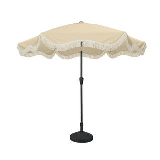 9 FT Tassel Market Patio Umbrella with Full Fiberglass Rib in Cream/Beige/Tan