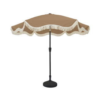9 FT Tassel Market Patio Umbrella with Full Fiberglass Rib in Cream/Beige/Tan