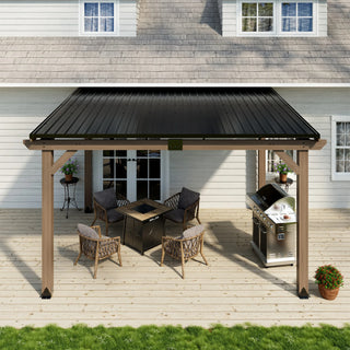 AeroEave Outdoor Cedar Wooden Hardtop Gazebo with Pitched Galvanized Steel Roof