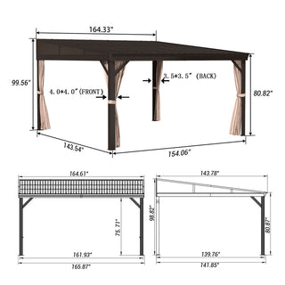 VineLull Outdoor Wall-Mounted Hardtop Pergora with Curtains and Netting