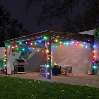 VineLull Outdoor Wall-Mounted Hardtop Pergora with Curtains and Netting