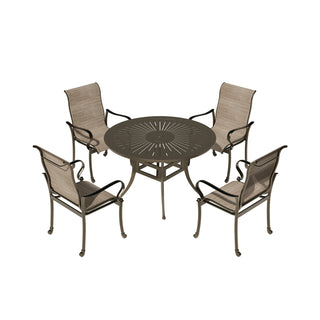 5 Piece Cast Aluminum Patio Dining Set - 48 Round Table with Umbrella Hole