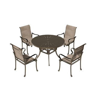 5-Piece Cast Aluminum Patio Dining Set with 4 Textilene Chairs  + 48-Inch Round Table with Umbrella Hole - Weather-Resistant Outdoor Set