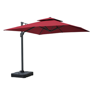 Square Cantilever Patio Umbrella with LED Lights, Aluminum Frame Outdoor Umbrella