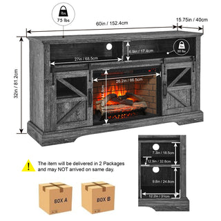 60 Inch Electric Fireplace Entertainment Center With Door Sensor-Dark Rustic Oak