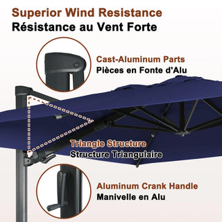 Square Cantilever Patio Umbrella with 90° Tilt, Optional LED/Bluetooth, 4 Colors