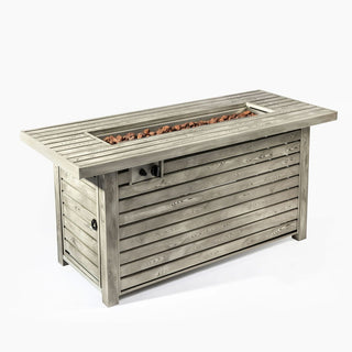 54" Propane Gas Fire Pit Table, 50000 BTU Rectangular Steel Fire Pit with Imitation Wood Grain Finish for Outside Patio Deck Garden Courtyard-Light Beige