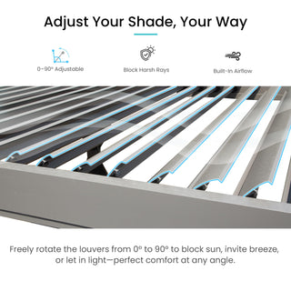 10x12/10x10 FT Outdoor Louvered Pergola with Adjustable Louvers-Brown/Gray/White