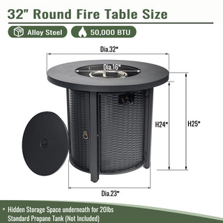 32" Propane Gas Fire Pit Table, 50000 BTU Round Steel Fire Pit for Outside Patio Deck Garden Courtyard-Black
