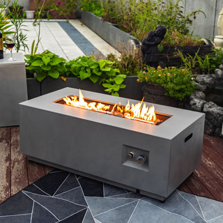 42" Propane Gas Fire Pit Table 2-Pieces, 50000 BTU Rectangular Steel Fire Pit with Glass Wind Guard for Outside Patio Deck Garden Courtyard -Light Gray