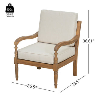 Natural Finish & Beige Fabric Outdoor Acacia Wood Patio Chair with Cushions –  Luxe Wooden Club Style