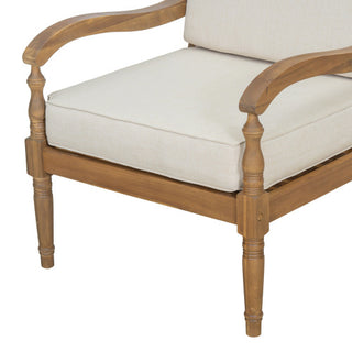 Natural Finish & Beige Fabric Outdoor Acacia Wood Patio Chair with Cushions –  Luxe Wooden Club Style