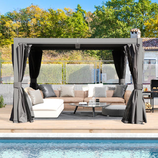 10x12/10x10 FT Outdoor Louvered Pergola with Adjustable Louvers-Brown/Gray/White