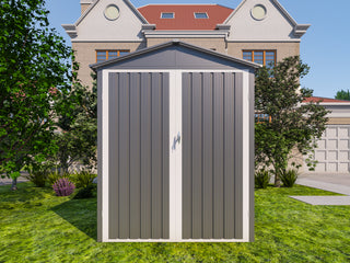 Motorcycle Outdoor Steel Storage Shed with Window, Tracks and Fixtures, Weather-Resistant Metal Bike Garage, Grey