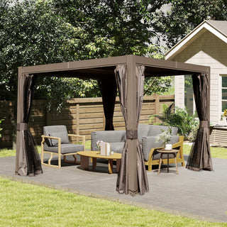 10x12/10x10 FT Outdoor Louvered Pergola with Adjustable Louvers-Brown/Gray/White