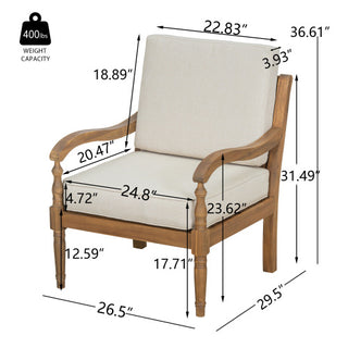 Natural Finish & Beige Fabric Outdoor Acacia Wood Patio Chair with Cushions –  Luxe Wooden Club Style