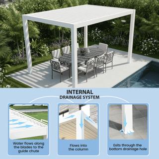 Aluminum Pergola Gazebo with Adjustable Louvered Roof & LED