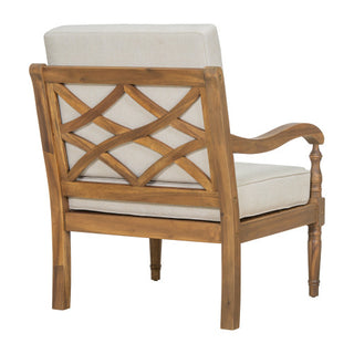 Natural Finish & Beige Fabric Outdoor Acacia Wood Patio Chair with Cushions –  Luxe Wooden Club Style