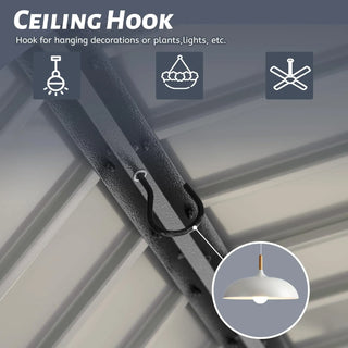 Hardtop Grill Outdoor BBQ Gazebo with 2 Side Shelves and Sloping Galvanized Steel Roof, Metal Permanent Grill Canopy with Ceiling Hooks