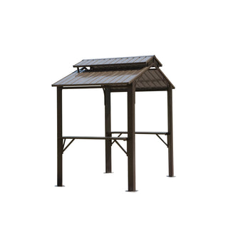 Hardtop Grill Outdoor BBQ Gazebo with 2 Side Shelves and Sloping Galvanized Steel Roof, Metal Permanent Grill Canopy with Ceiling Hooks