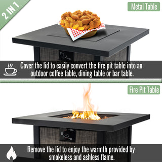 28" Propane Gas Fire Pit Table, 50000 BTU Square Steel Fire Pit for Outside Patio Deck Garden Courtyard -Black