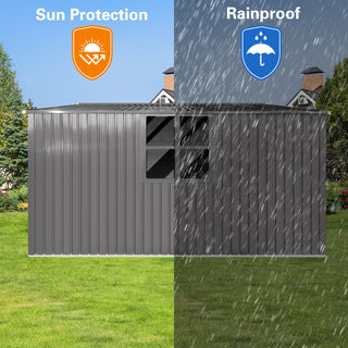 Mondawe 2-in-1 Metal Outdoor Storage Shed and Firewood Shed, Grey Dual-Use Design for Winter Use