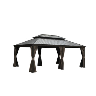 Aetherdome 14x20 FT Aluminum Hardtop Gazebo with Double Roof, Curtains & Netting